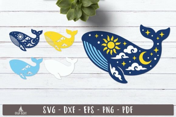 3d Celestial Whale Layered SVG Design