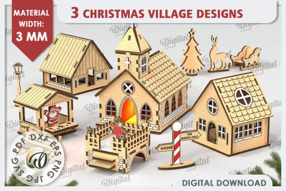 3D Christmas Village Laser Cut Bundle