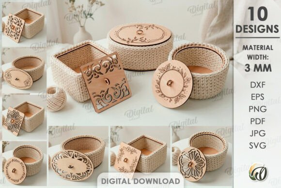 3D Crochet Basket Lid Bases Bundle Laser