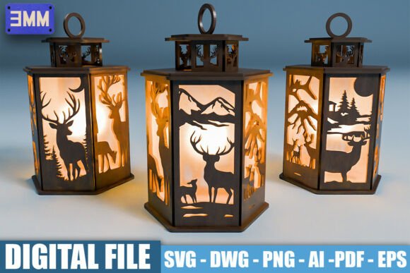 3D Deer Lantern Laser Cut Files