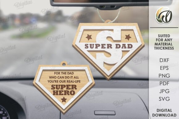 3D Father's Day Car Charm Laser Cut Design Asset