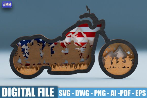 3D Patriotic Motorcycle Sign SVG DXF