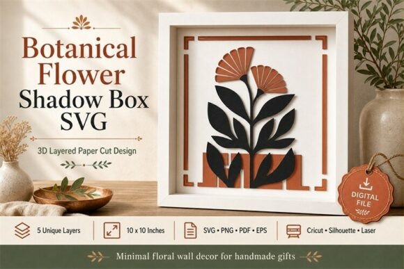 Botanical Flower Shadow Box Svg 3d: Elevate Your Crafting and Home Decor