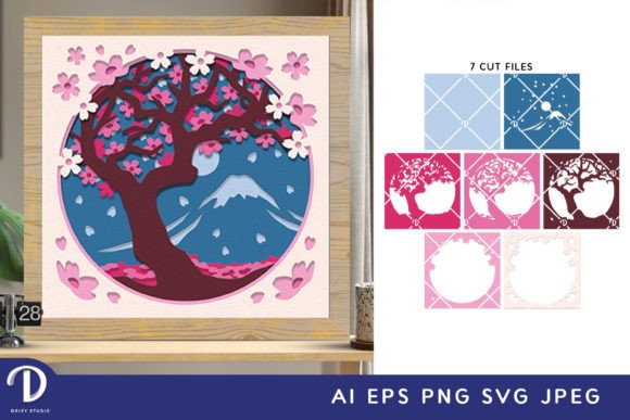 Cherry Blossom 3D Shadow Box Paper Cut