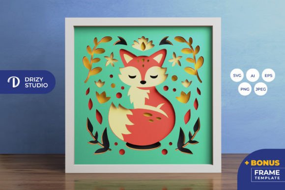 Fox Folk Art 3D Shadow Box Paper Cut