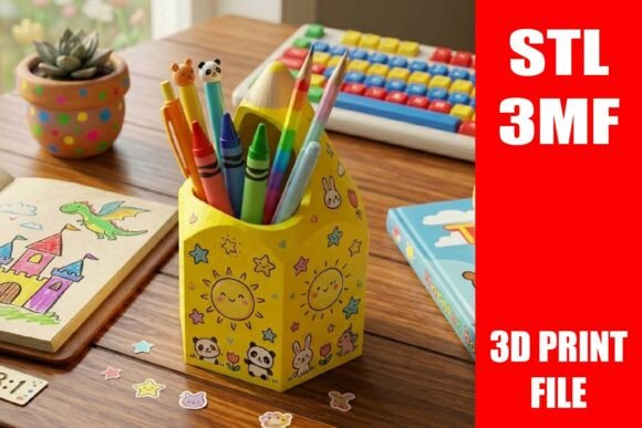 Giant Pencil Pen Holder Vase STL 3d